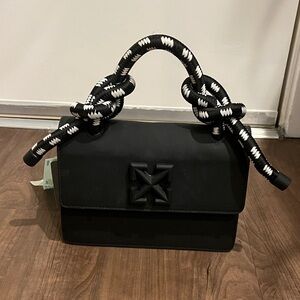 Off-White “Jitney” Black Mini Bag with Black & White Knotted Rope Handle
